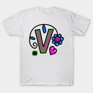Letter V abc monogram hand drawn colorful alphabet T-Shirt